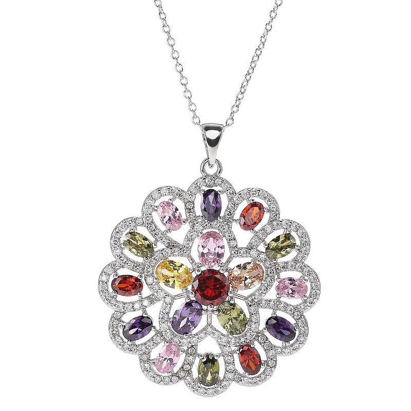 A&M Silver-Tone Multicolored Pendant Cubic Zirconia Charm Necklace, Women