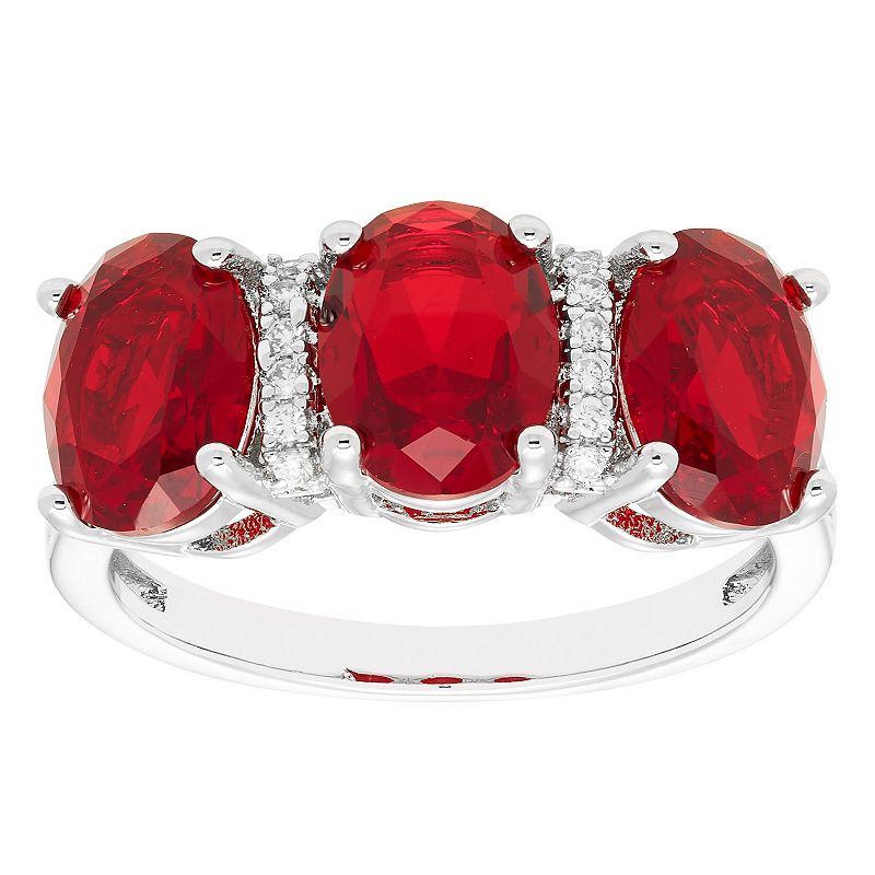 A&M Silver Tone Ruby Accent Trio Pear Ring, Womens, Size: 7, White