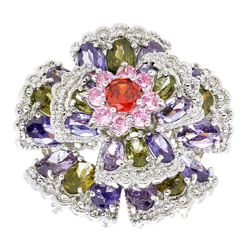 A&M Silver Tone Multicolor Cluster Ring, Womens, Size: 8, White