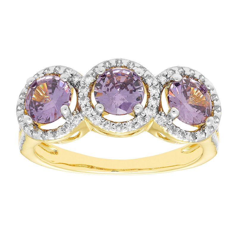 A&M Gold Tone Purple Sapphire Accent Trio Ring, Womens, Size: 8, White