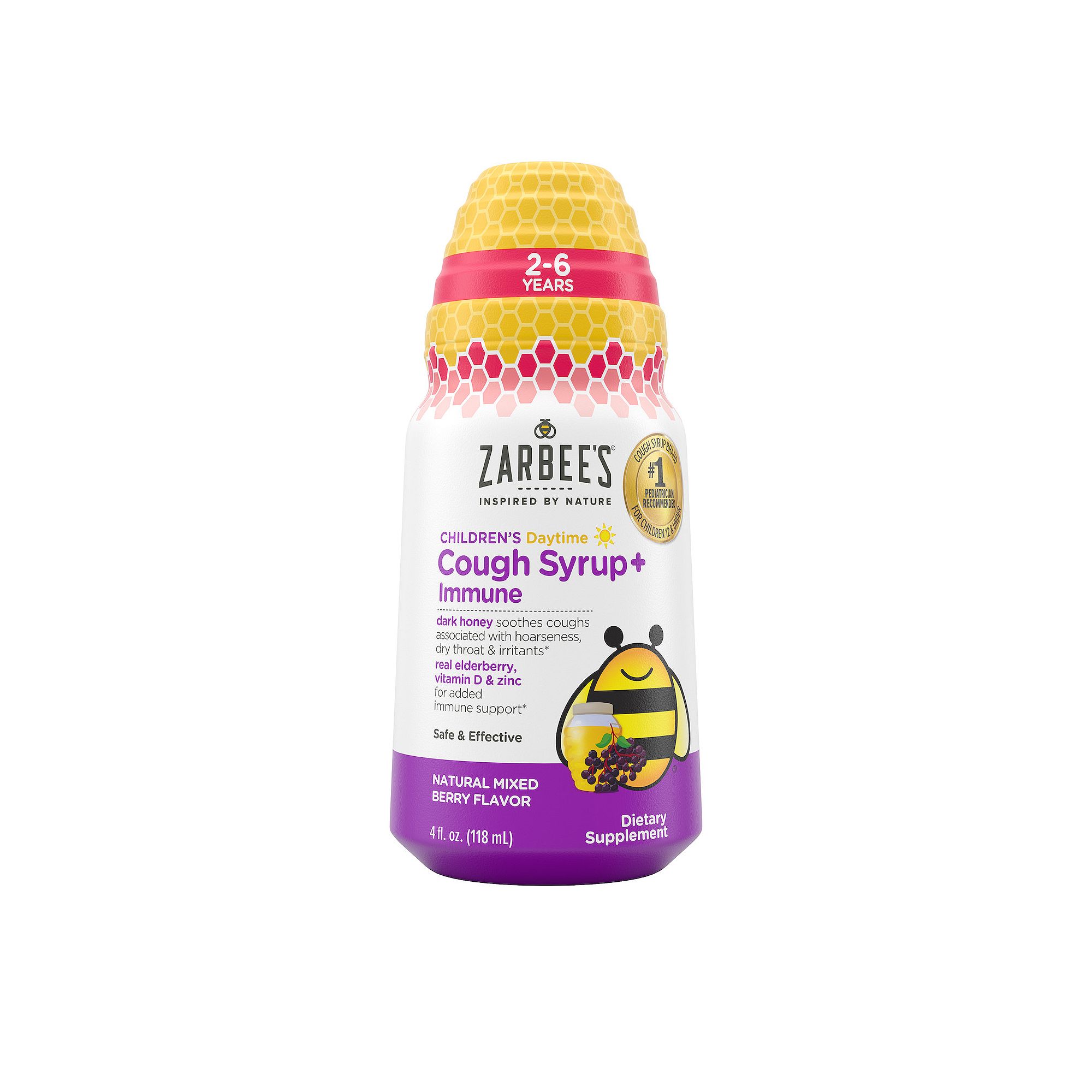 Zarbees Childrens Cough + Immune Syrup Daytime with Honey, Vitamin D & Zi