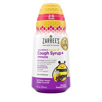 Zarbee's Children's Cough + Immune Syrup Daytime with Honey, Vitamin D & Zinc, Mixed Berry, 4-oz.