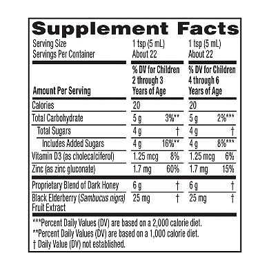 Zarbee's Children's Cough + Immune Syrup Daytime with Honey, Vitamin D & Zinc, Mixed Berry, 4-oz.