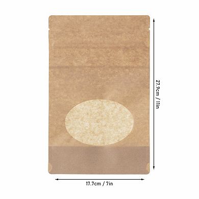 Stand Up Pouches, Kraft Paper Resealable Stand Up Pouch With Window, Zipper Closure, Food Storage 100 pcs