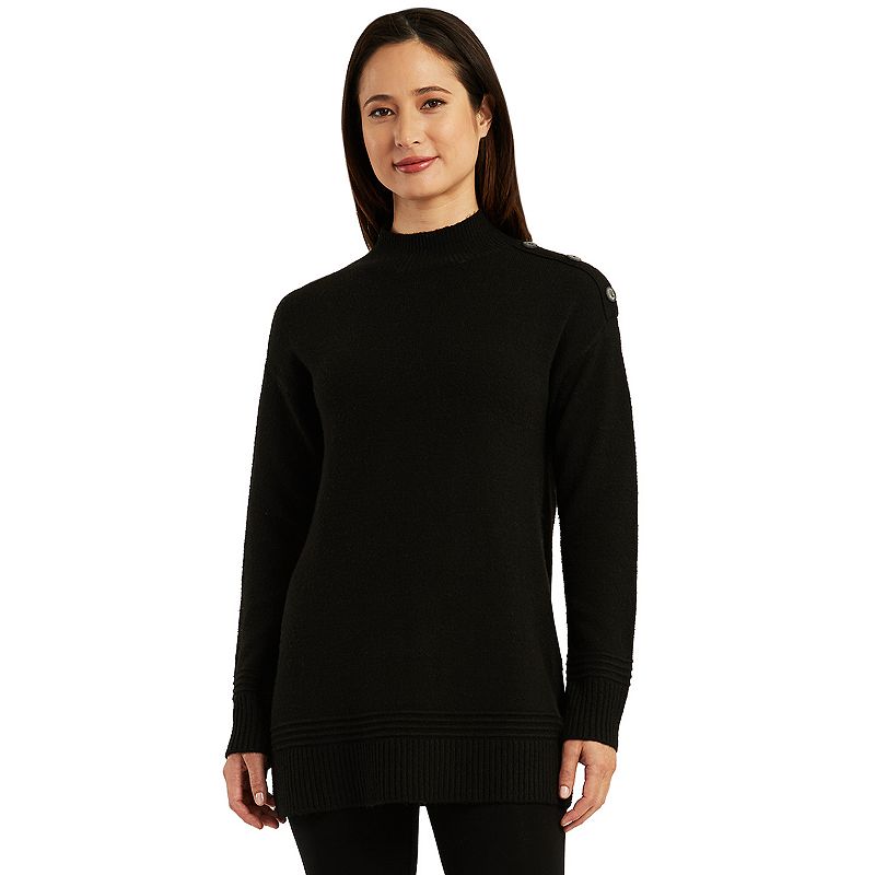 Womens AB Studio Mockneck Drop Shoulder Sweater, Size: XS, Black