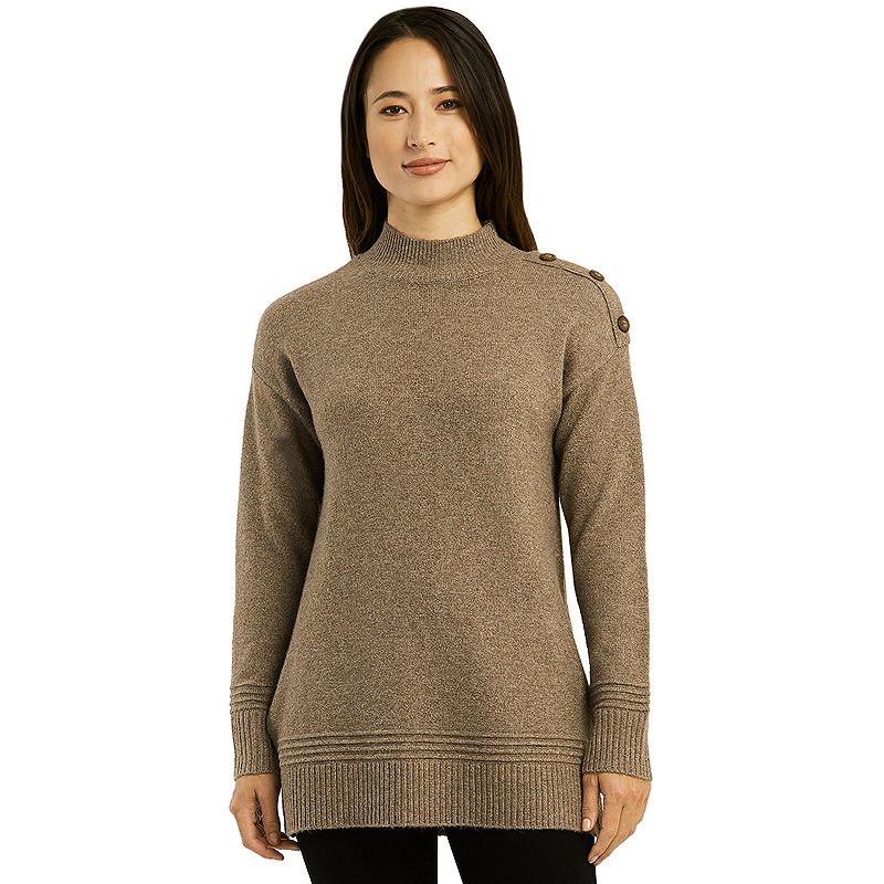 Womens AB Studio Mockneck Drop Shoulder Sweater, Size: XS, Lt Brown