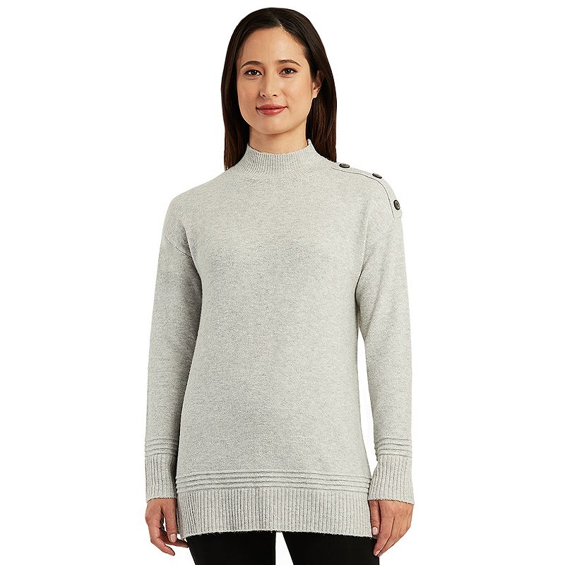 Womens AB Studio Mockneck Drop Shoulder Sweater, Size: XS, Light Grey