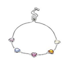 Brilliance Fine Silver Plated 5 Heart Multicolor Crystal Adjustable Bracelet
