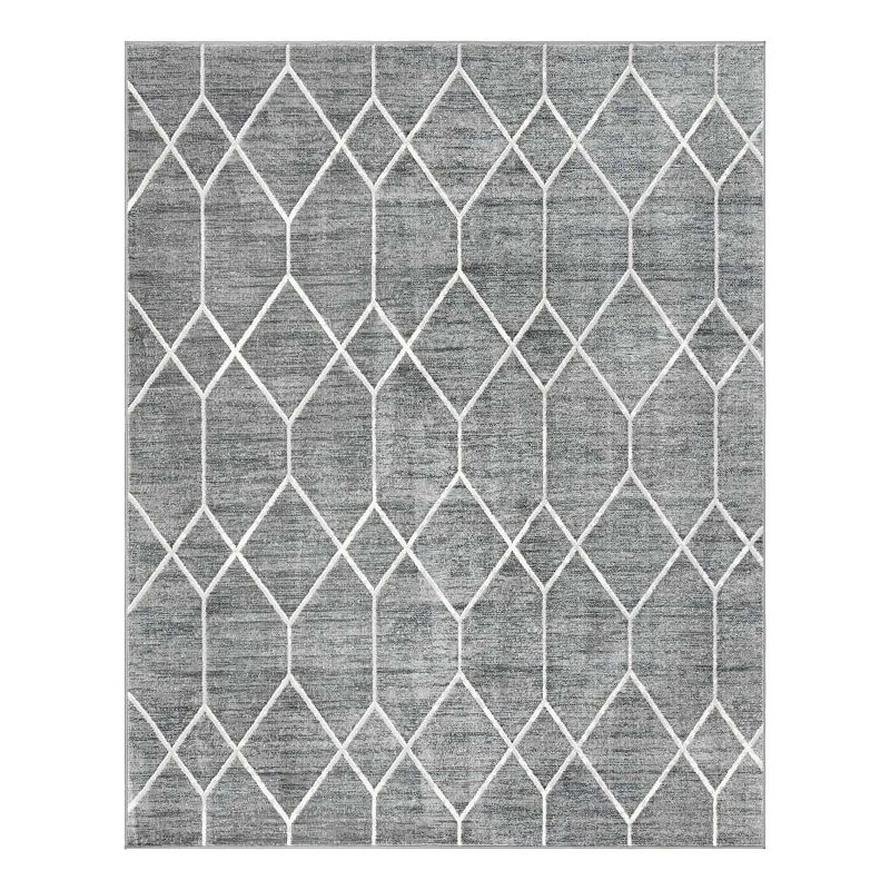 Unique Loom Deco Matrix Trellis Rug, Grey, 7Ft Rnd