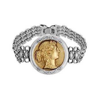 1928 Silver Tone Gold Center Cameo Bracelet