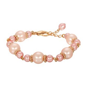 1928 Gold Tone Pink Pearl Bracelet