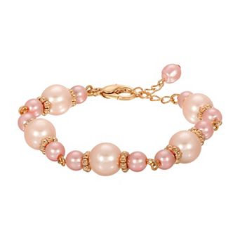 1928 Gold Tone Pink Pearl Bracelet