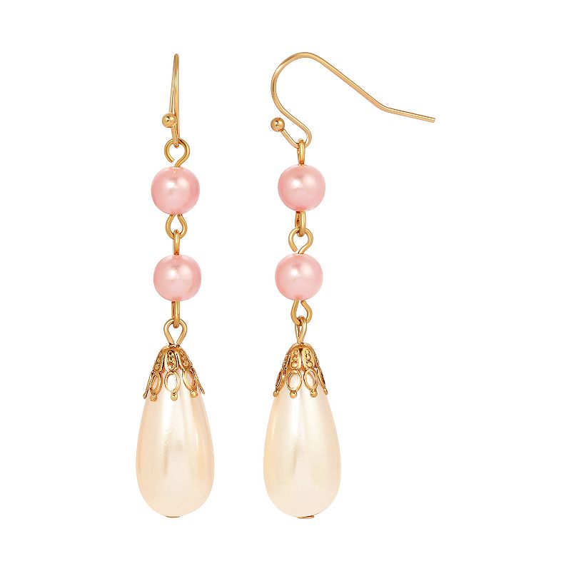 1928 Pink And White Pearl Drop Earrings, Womens