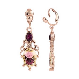 1928 Purple Crystal Flower Clip On Earrings