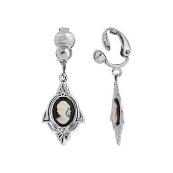 1928 Silver-Tone Cameo Clip On Earrings