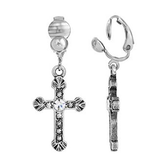 1928 Crystal Accent Cross Clip On Earrings