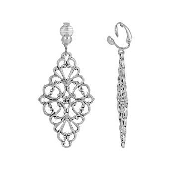 1928 Gold Tone Filigree Diamond Clip On Earrings