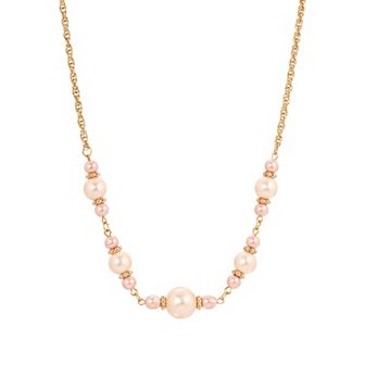 1928 Gold Tone Pink Pearl Necklace