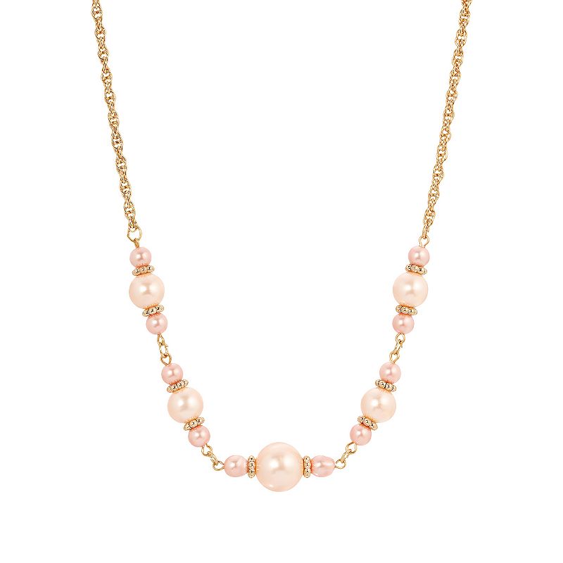 1928 Gold Tone Pink Pearl Necklace, Womens
