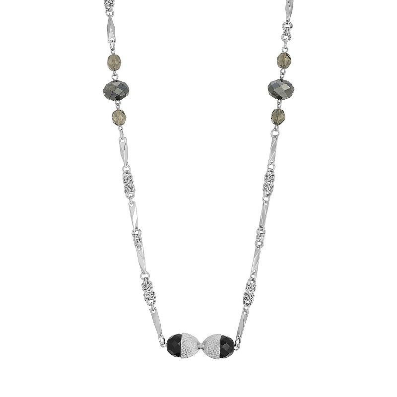 1928 Hematite Gray Bead Necklace, Womens, Black