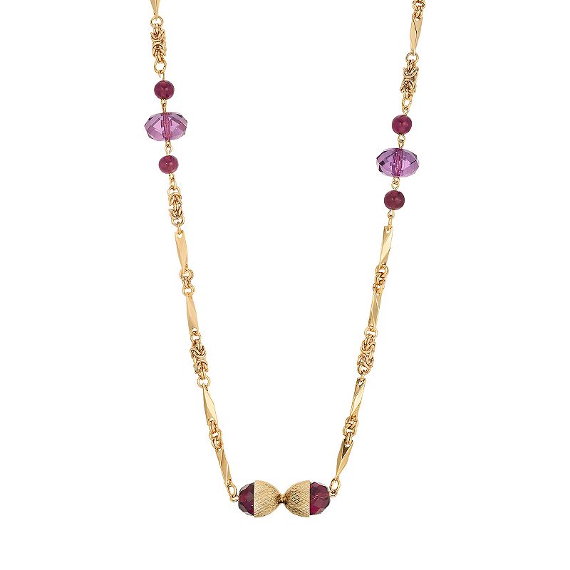 1928 Hematite Gray Bead Necklace, Womens, Purple