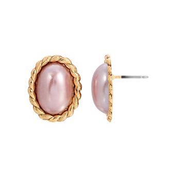 1928 Gold Tone Pink Pearl Earrings
