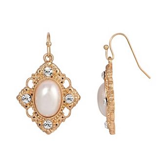 1928 Gold Tone Faux Crystal Earrings