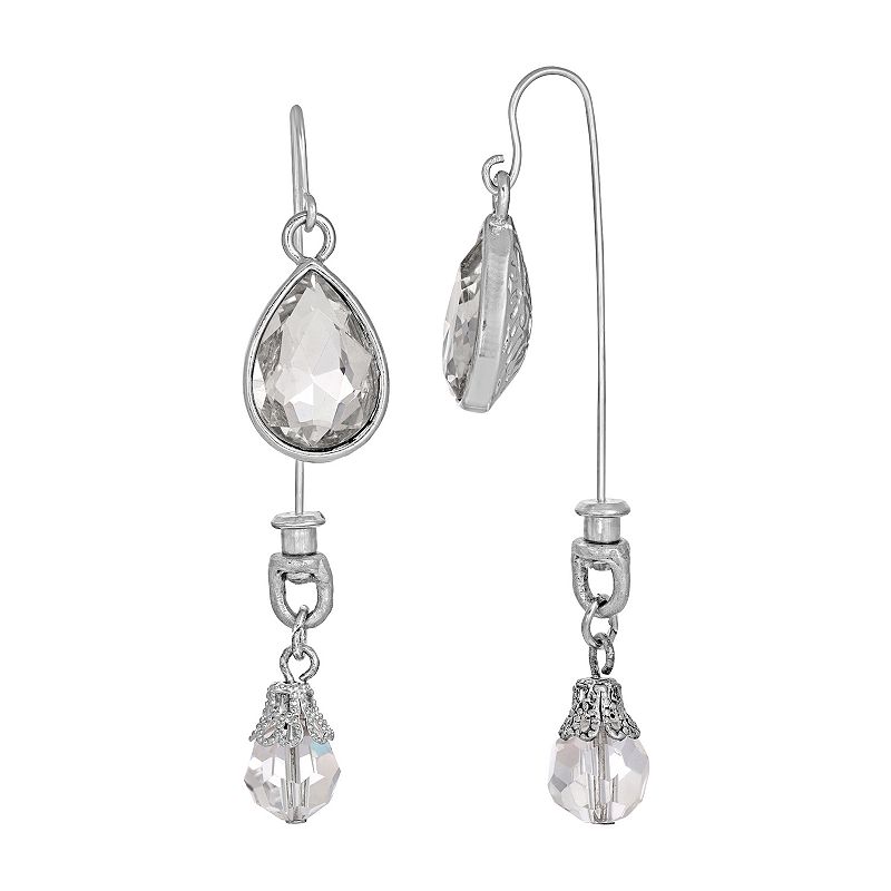 1928 Silver Tone Crystal Teardrop Drop Earrings, Womens