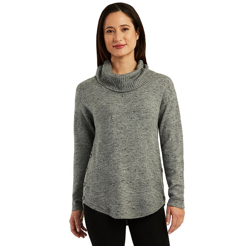 Womens AB Studio Fleck Cowlneck Tunic Sweater, Size: XS, Dark Grey