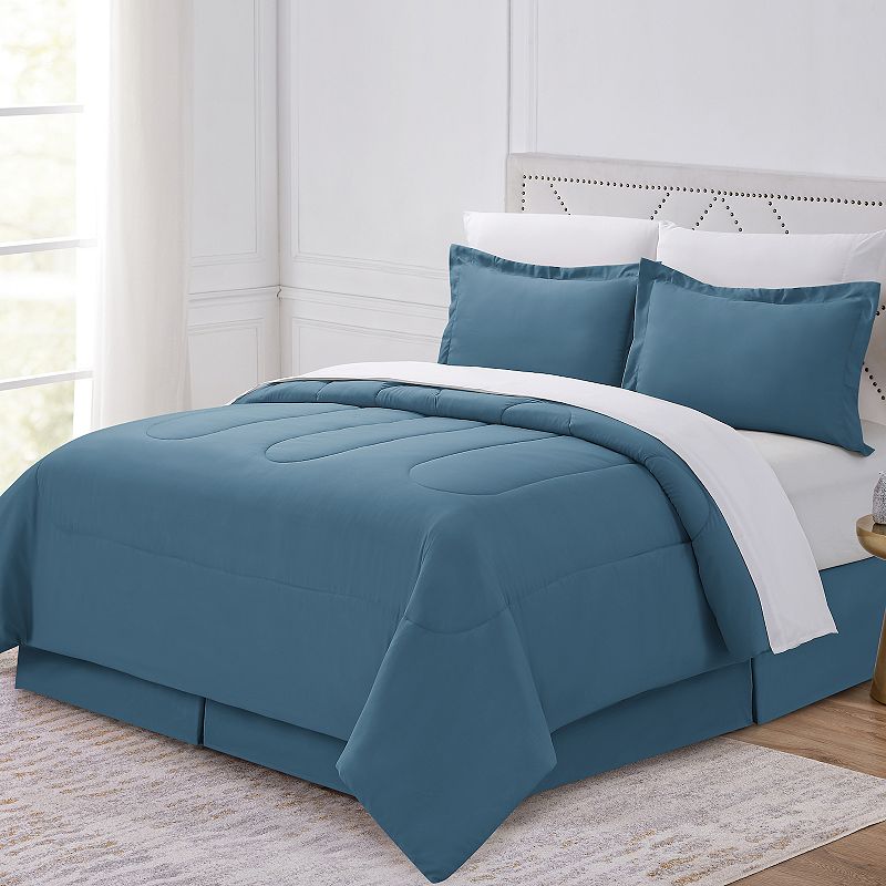 Swift Home Complete Comforter Set with Sheets and Bed Skirt, Blue, King