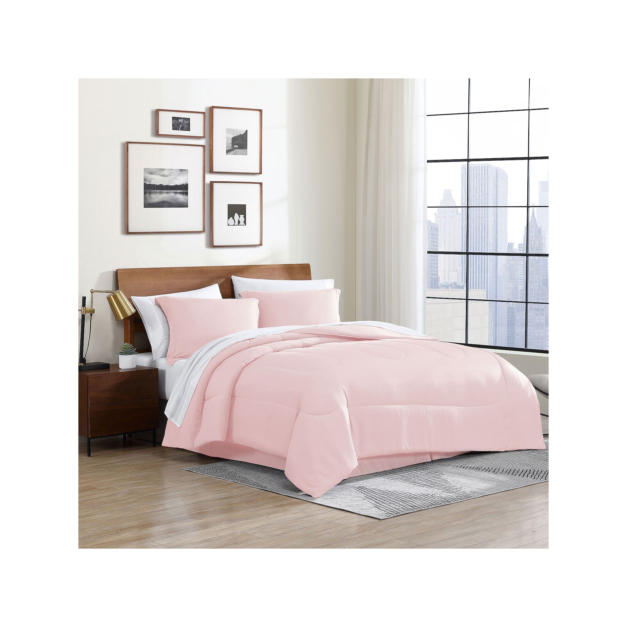 Swift Home Complete Comforter Set with Sheets and Bed Skirt, Pink Blush