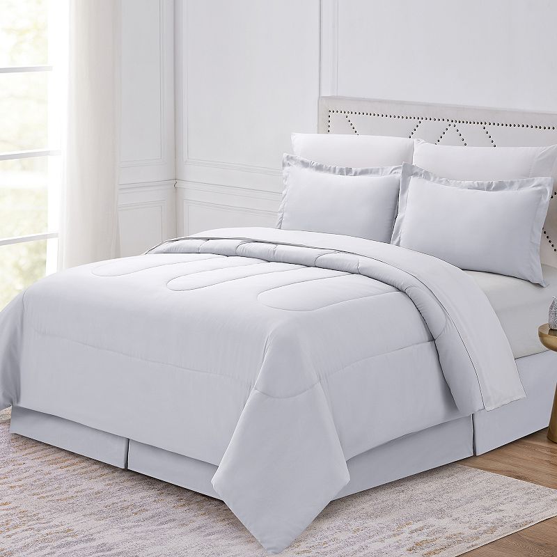 8PC King Complete Bedding Set (Comforter  Sheets  Pillowcases  Bed Skirt  Shams) Bed In A Bag  White