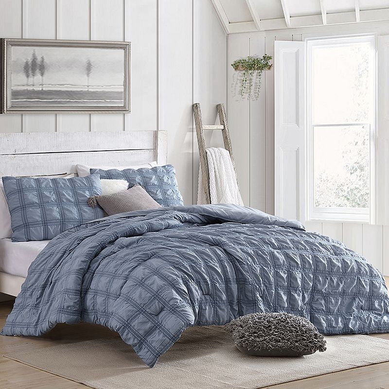 Swift Home Modern Textured Seersucker on Check Pattern Comforter Set with S