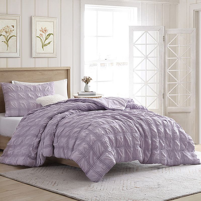 Swift Home Modern Textured Seersucker on Check Pattern Comforter Set with S