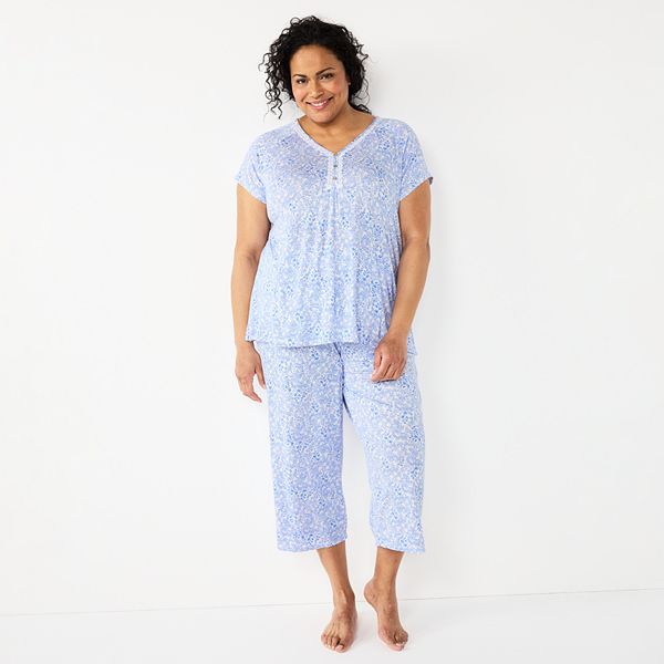 Plus Size Croft & Barrow® Lace-Trim Pajama Top and Pajama Capri Set