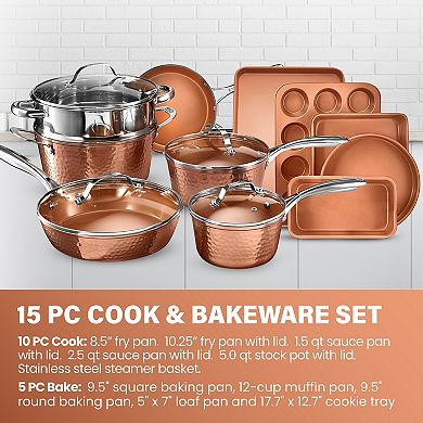 Gotham Steel Hammered 15-pc. Aluminum Nonstick Cookware & Bakeware Set