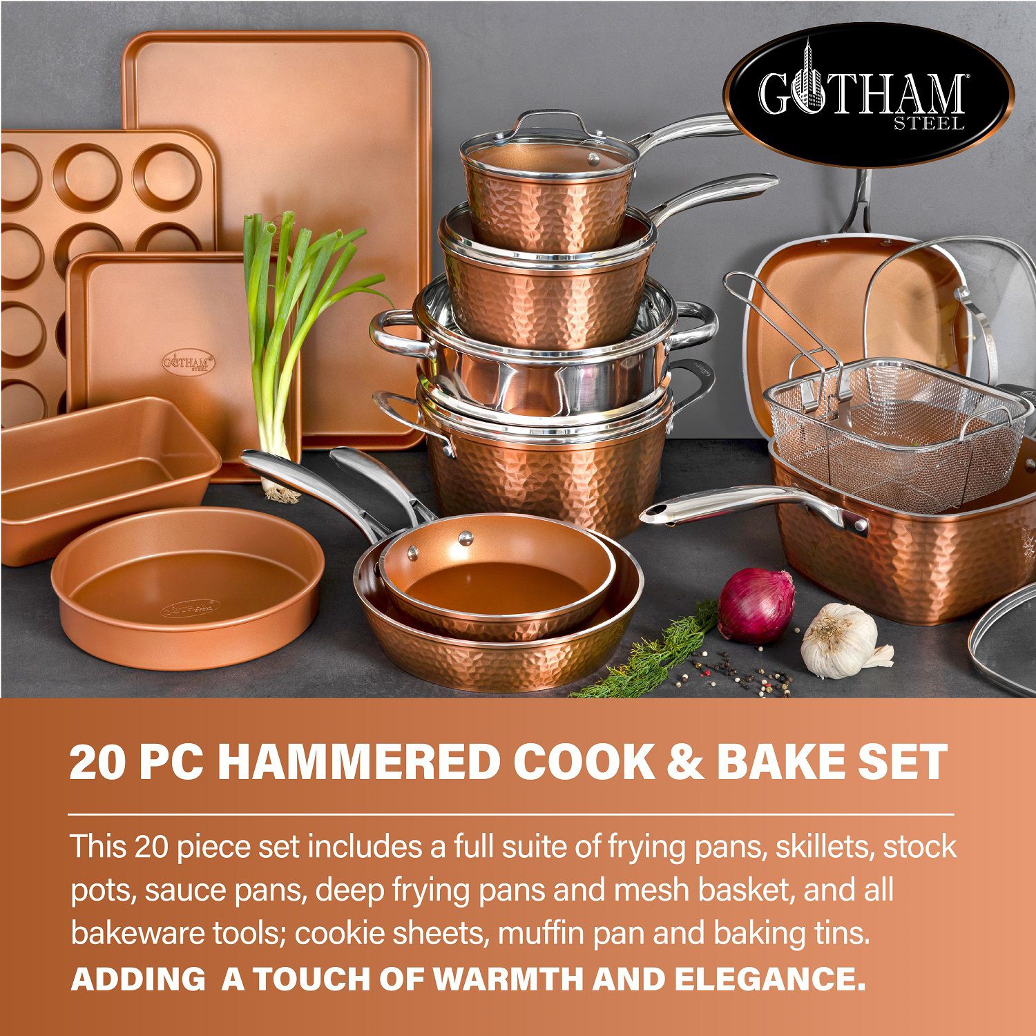 Gotham Steel Hammered 20-pc. Nonstick Cookware & Bakeware Set