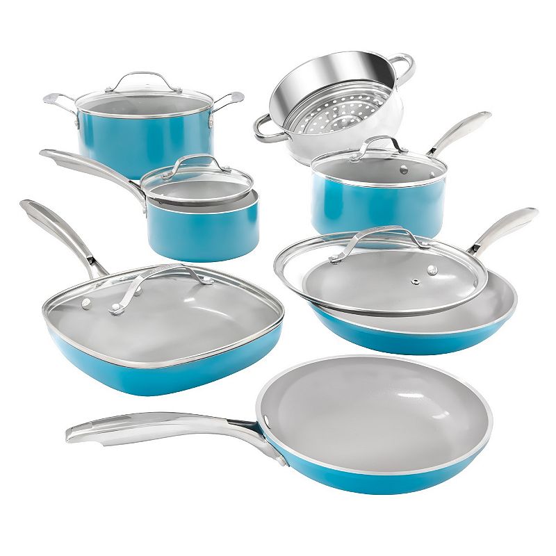 (incomplete)Gotham Steel Pots and Pans Set Cookware Set with Nonstick Ceramic Coating Blue 12 Pcs