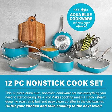 Gotham Steel Aqua Blue 12-pc. Ti-Ceramic Nonstick Cookware Set