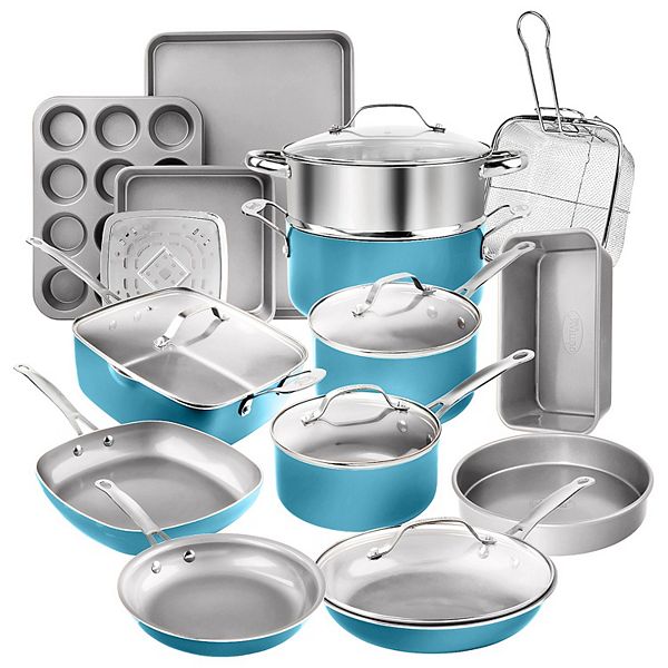 Gotham Steel Aqua Blue 12 Piece Nonstick Ceramic Cookware Set, Oven &  Dishwasher Safe