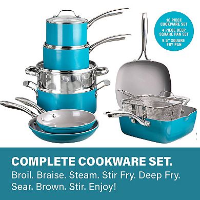 Gotham Steel Aqua Blue 20-pc. Ti-Ceramic Nonstick Cookware & Bakeware Set