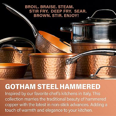 Gotham Steel Hammered 14-in. Nonstick Deep Saute Pan with Lid