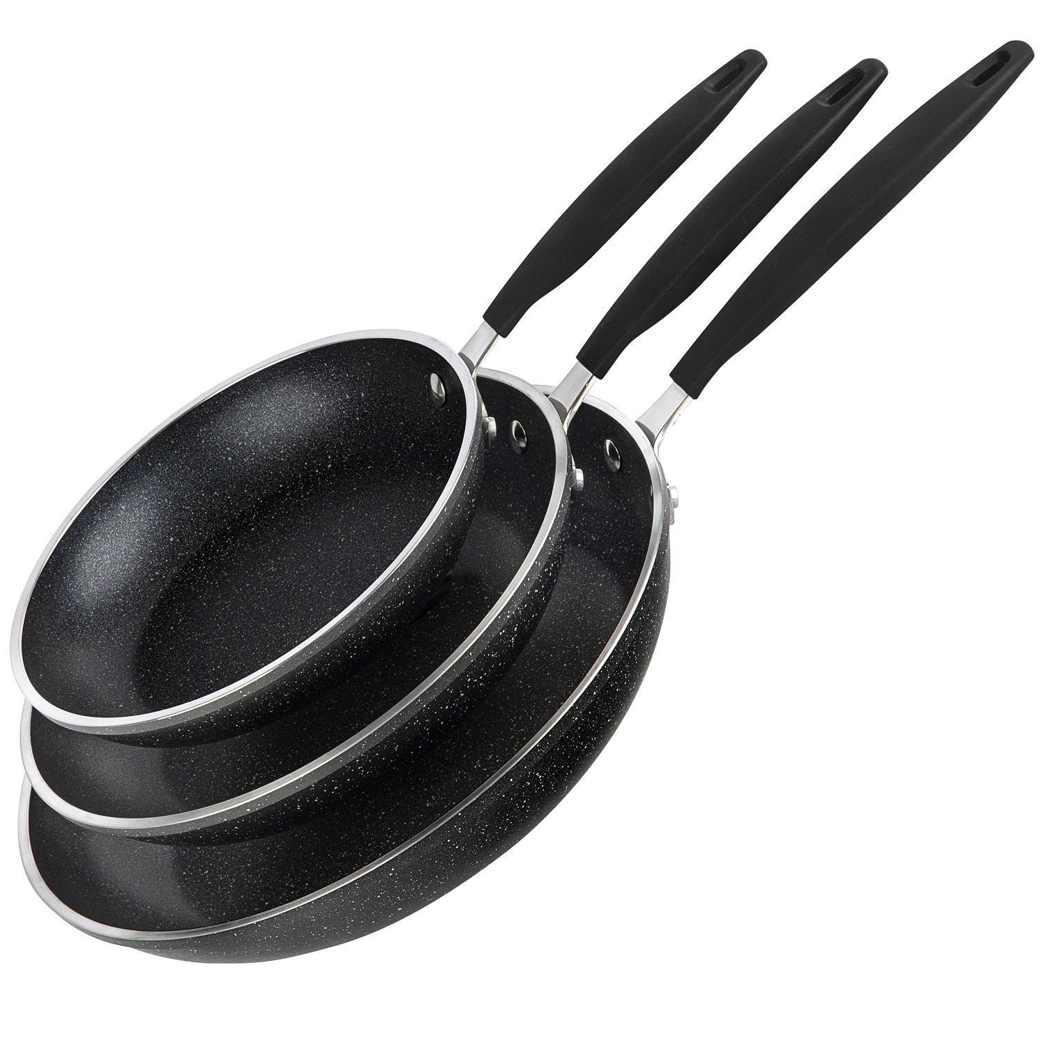 Wolfgang Puck 3-Piece Stainless Steel Skillet Set, Scratch-Resistant  Non-Stick Coating, Includes a Large and Small Skillet, Clear Tempered-Glass  Lid