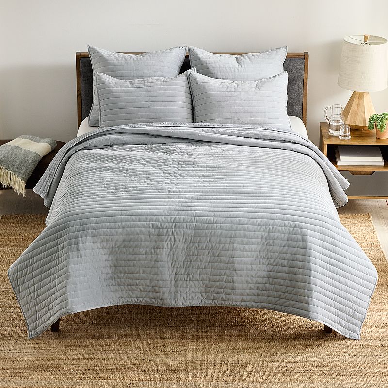 Sonoma Goods For Life Cotton Velvet Quilt Set with Shams, Med Grey, Full/Qu