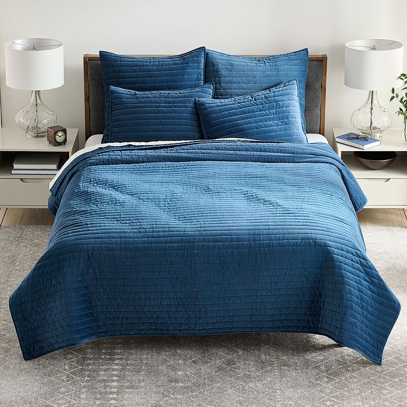 Sonoma Goods For Life Cotton Velvet Quilt Set with Shams, Blue