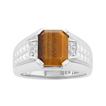 SIRI USA by TJM Sterling Silver Tiger Eye & White Cubic Zirconia Statement Ring