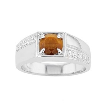 SIRI USA by TJM Sterling Silver Cabochon Tiger Eye & White Cubic Zirconia Ring