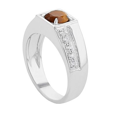 SIRI USA by TJM Sterling Silver Cabochon Tiger Eye & White Cubic Zirconia Ring