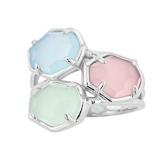 SIRI USA by TJM Sterling Silver Apple, Blue & Lavender Chalcedony 3 Stone Ring