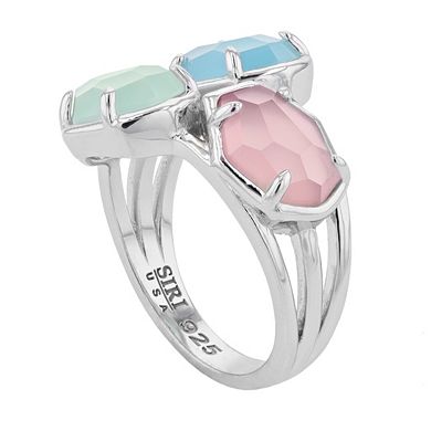 SIRI USA by TJM Sterling Silver Apple, Blue & Lavender Chalcedony 3 Stone Ring